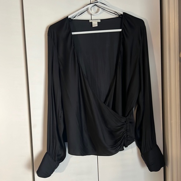 H&M Tops - Black satin H&M wrap top, size 14 (runs small)